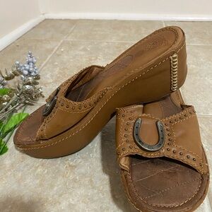 Ariat Brown Leather Slide Sandals with Silver Accent